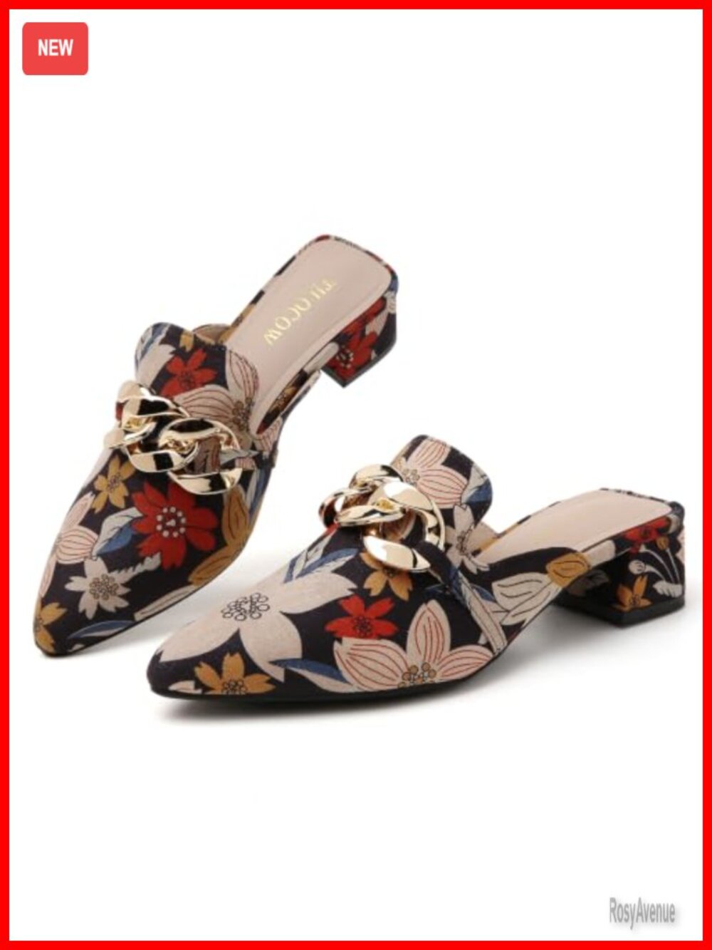 Women's Closed Toe Slip On Mule Heels with Metal Chain